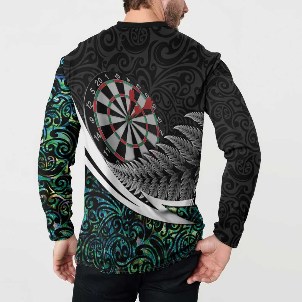 Personalized NZ Darts Button Sweatshirt Paua Shell Maori Koru Whakairo - Aussie Hoodie