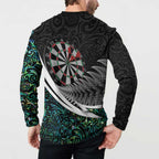 Personalized NZ Darts Button Sweatshirt Paua Shell Maori Koru Whakairo - Aussie Hoodie