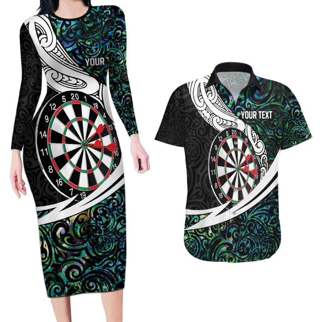 Personalized NZ Darts Couples Matching Long Sleeve Bodycon Dress and Hawaiian Shirt Paua Shell Maori Koru Whakairo - Aussie Hoodie