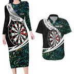 Personalized NZ Darts Couples Matching Long Sleeve Bodycon Dress and Hawaiian Shirt Paua Shell Maori Koru Whakairo - Aussie Hoodie