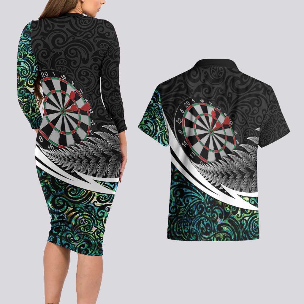 Personalized NZ Darts Couples Matching Long Sleeve Bodycon Dress and Hawaiian Shirt Paua Shell Maori Koru Whakairo - Aussie Hoodie