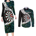 Personalized NZ Darts Couples Matching Long Sleeve Bodycon Dress and Long Sleeve Button Shirt Paua Shell Maori Koru Whakairo - Aussie Hoodie