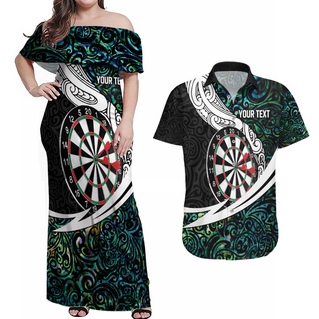 Personalized NZ Darts Couples Matching Off Shoulder Maxi Dress and Hawaiian Shirt Paua Shell Maori Koru Whakairo - Aussie Hoodie