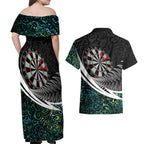 Personalized NZ Darts Couples Matching Off Shoulder Maxi Dress and Hawaiian Shirt Paua Shell Maori Koru Whakairo - Aussie Hoodie