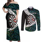 Personalized NZ Darts Couples Matching Off Shoulder Maxi Dress and Long Sleeve Button Shirt Paua Shell Maori Koru Whakairo - Aussie Hoodie
