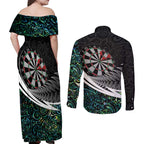 Personalized NZ Darts Couples Matching Off Shoulder Maxi Dress and Long Sleeve Button Shirt Paua Shell Maori Koru Whakairo - Aussie Hoodie