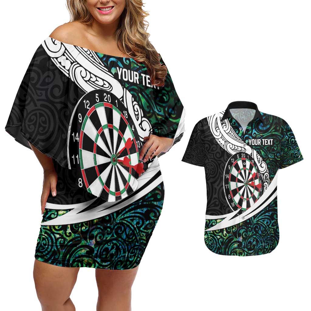 Personalized NZ Darts Couples Matching Off Shoulder Short Dress and Hawaiian Shirt Paua Shell Maori Koru Whakairo - Aussie Hoodie