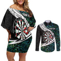 Personalized NZ Darts Couples Matching Off Shoulder Short Dress and Long Sleeve Button Shirt Paua Shell Maori Koru Whakairo - Aussie Hoodie