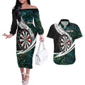 Personalized NZ Darts Couples Matching Off The Shoulder Long Sleeve Dress and Hawaiian Shirt Paua Shell Maori Koru Whakairo - Aussie Hoodie