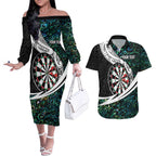 Personalized NZ Darts Couples Matching Off The Shoulder Long Sleeve Dress and Hawaiian Shirt Paua Shell Maori Koru Whakairo - Aussie Hoodie