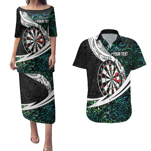 Personalized NZ Darts Couples Matching Puletasi and Hawaiian Shirt Paua Shell Maori Koru Whakairo - Aussie Hoodie