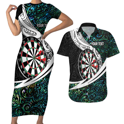 Personalized NZ Darts Couples Matching Short Sleeve Bodycon Dress and Hawaiian Shirt Paua Shell Maori Koru Whakairo - Aussie Hoodie