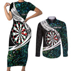 Personalized NZ Darts Couples Matching Short Sleeve Bodycon Dress and Long Sleeve Button Shirt Paua Shell Maori Koru Whakairo - Aussie Hoodie