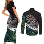 Personalized NZ Darts Couples Matching Short Sleeve Bodycon Dress and Long Sleeve Button Shirt Paua Shell Maori Koru Whakairo - Aussie Hoodie
