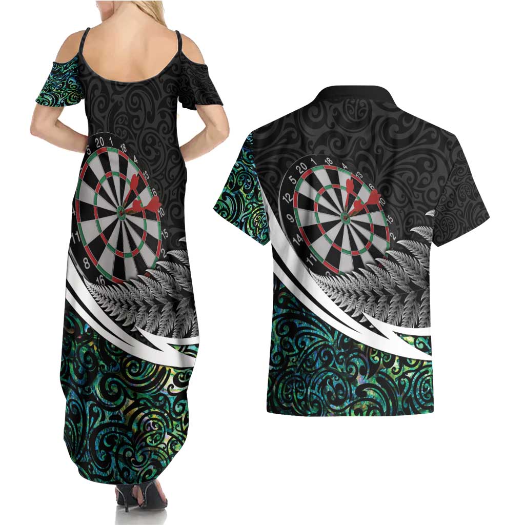 Personalized NZ Darts Couples Matching Summer Maxi Dress and Hawaiian Shirt Paua Shell Maori Koru Whakairo - Aussie Hoodie