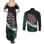 Personalized NZ Darts Couples Matching Summer Maxi Dress and Long Sleeve Button Shirt Paua Shell Maori Koru Whakairo - Aussie Hoodie