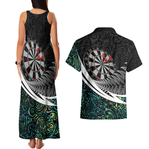 Personalized NZ Darts Couples Matching Tank Maxi Dress and Hawaiian Shirt Paua Shell Maori Koru Whakairo - Aussie Hoodie
