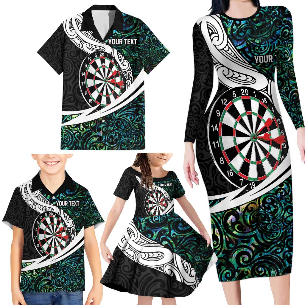 Personalized NZ Darts Family Matching Long Sleeve Bodycon Dress and Hawaiian Shirt Paua Shell Maori Koru Whakairo - Aussie Hoodie