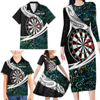 Personalized NZ Darts Family Matching Long Sleeve Bodycon Dress and Hawaiian Shirt Paua Shell Maori Koru Whakairo - Aussie Hoodie