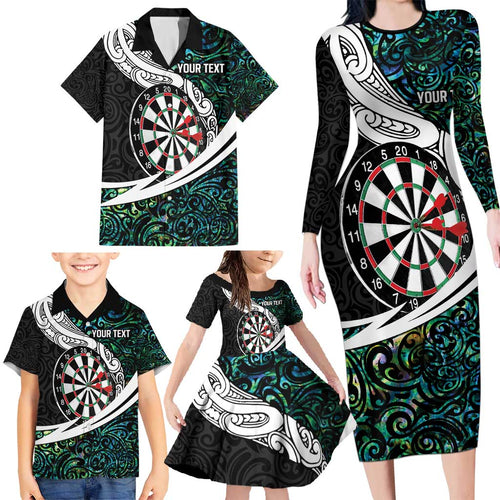 Personalized NZ Darts Family Matching Long Sleeve Bodycon Dress and Hawaiian Shirt Paua Shell Maori Koru Whakairo - Aussie Hoodie