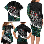 Personalized NZ Darts Family Matching Long Sleeve Bodycon Dress and Hawaiian Shirt Paua Shell Maori Koru Whakairo - Aussie Hoodie