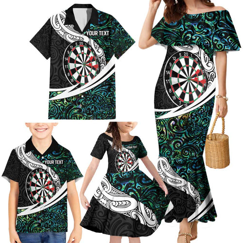Personalized NZ Darts Family Matching Mermaid Dress and Hawaiian Shirt Paua Shell Maori Koru Whakairo - Aussie Hoodie