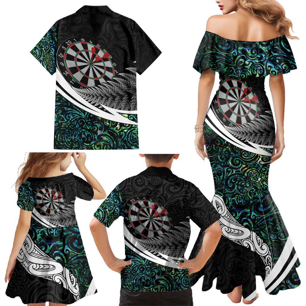 Personalized NZ Darts Family Matching Mermaid Dress and Hawaiian Shirt Paua Shell Maori Koru Whakairo - Aussie Hoodie