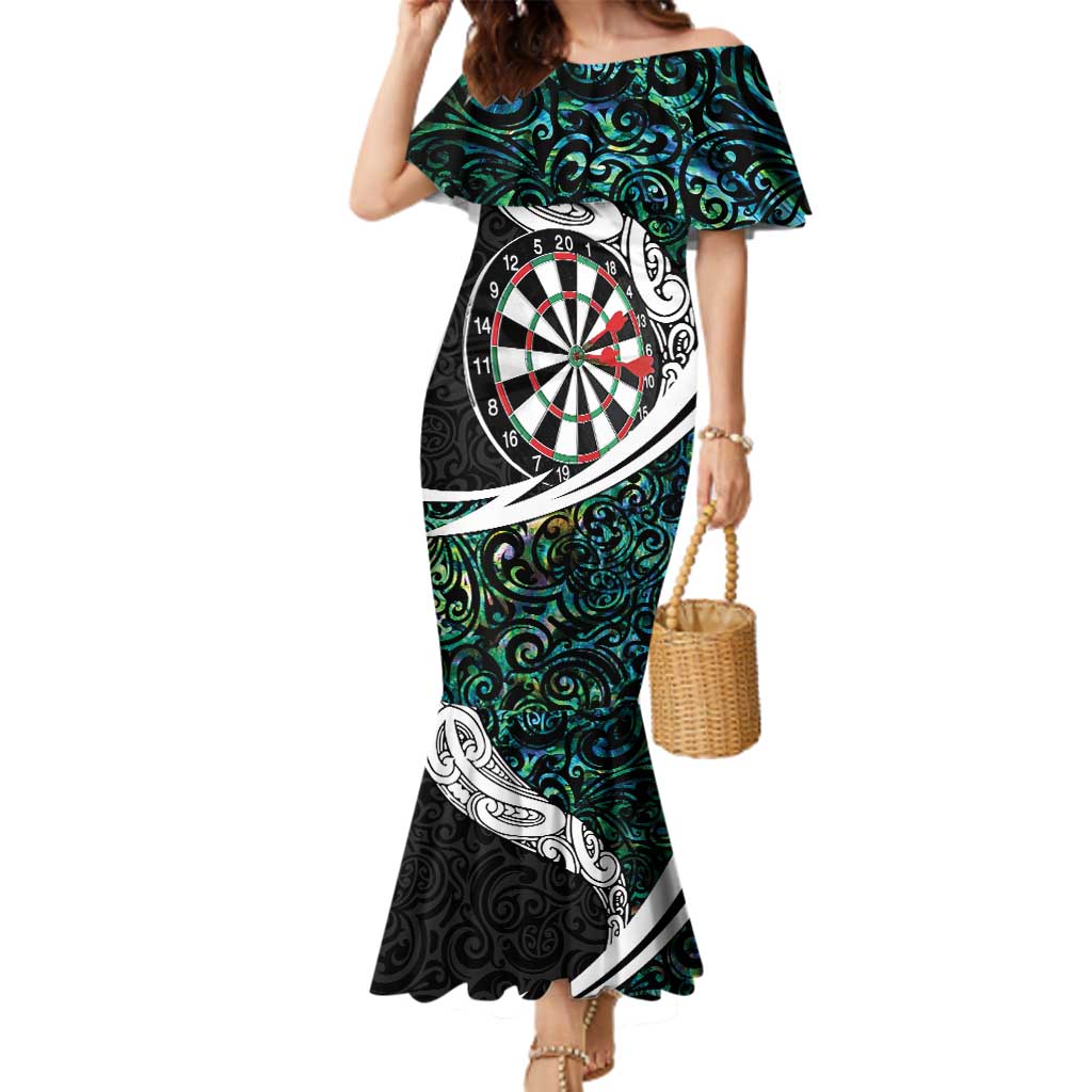 Personalized NZ Darts Family Matching Mermaid Dress and Hawaiian Shirt Paua Shell Maori Koru Whakairo - Aussie Hoodie