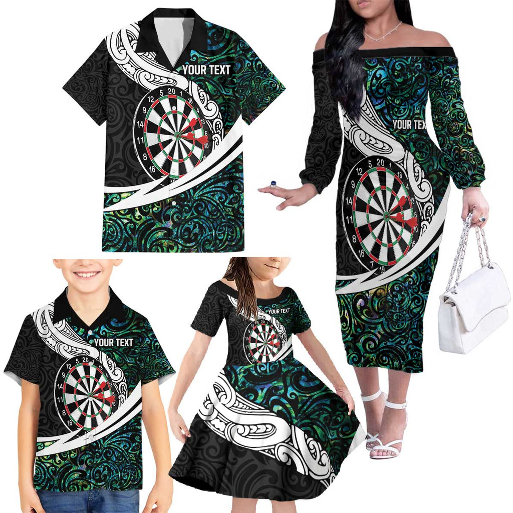 Personalized NZ Darts Family Matching Off The Shoulder Long Sleeve Dress and Hawaiian Shirt Paua Shell Maori Koru Whakairo - Aussie Hoodie
