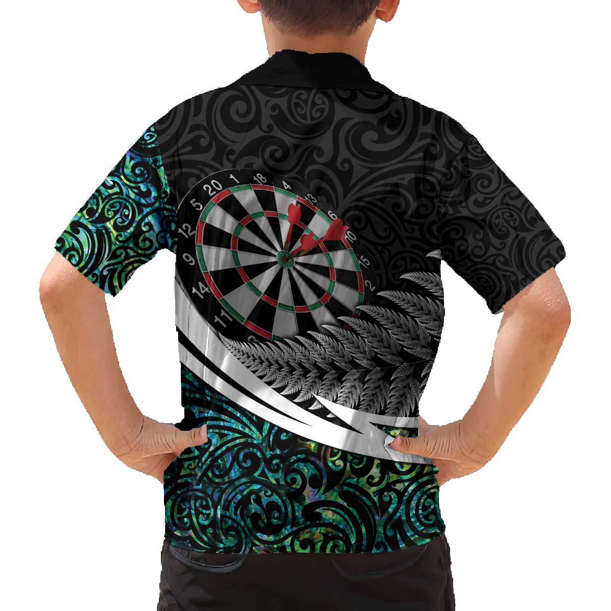 Personalized NZ Darts Family Matching Off The Shoulder Long Sleeve Dress and Hawaiian Shirt Paua Shell Maori Koru Whakairo - Aussie Hoodie