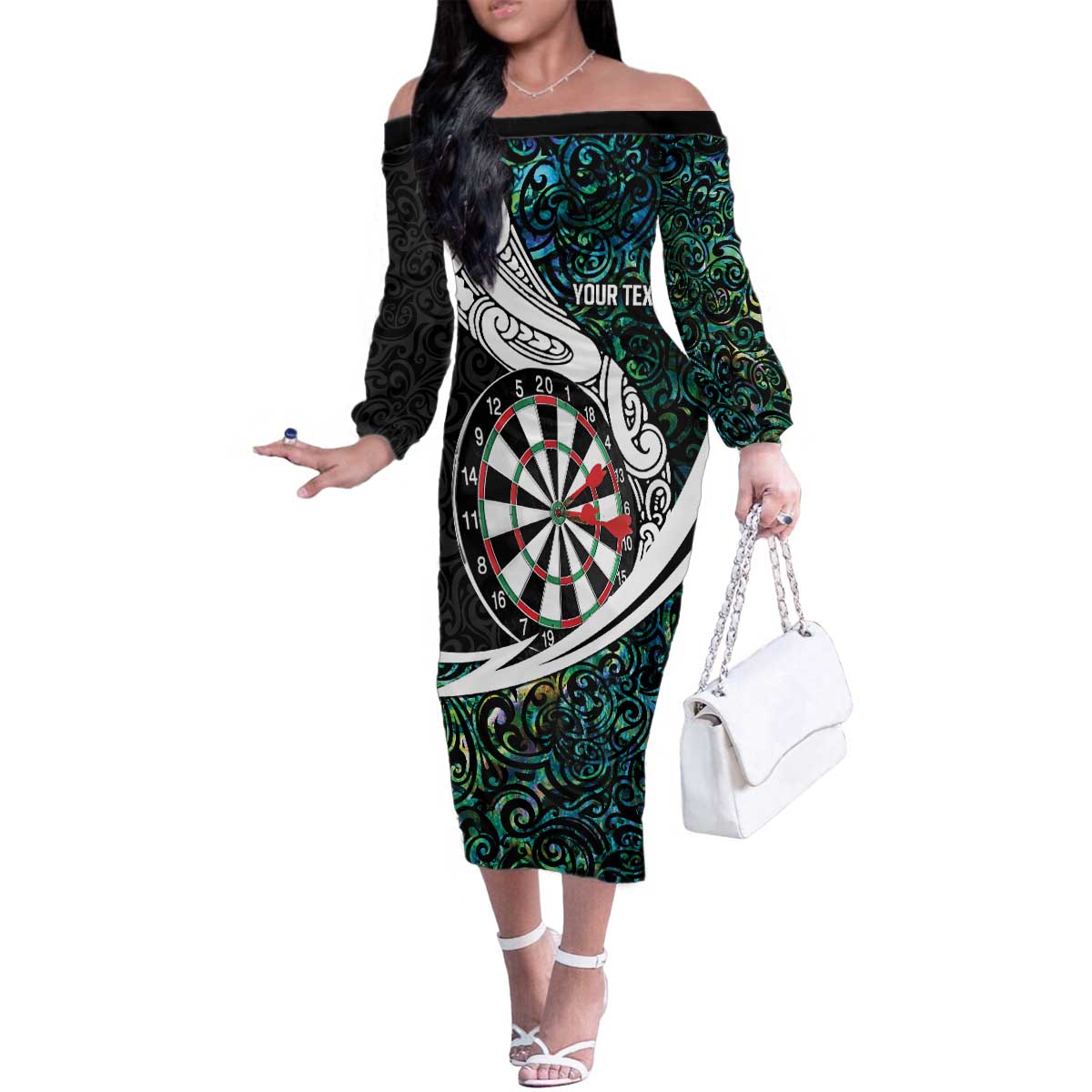 Personalized NZ Darts Family Matching Off The Shoulder Long Sleeve Dress and Hawaiian Shirt Paua Shell Maori Koru Whakairo - Aussie Hoodie