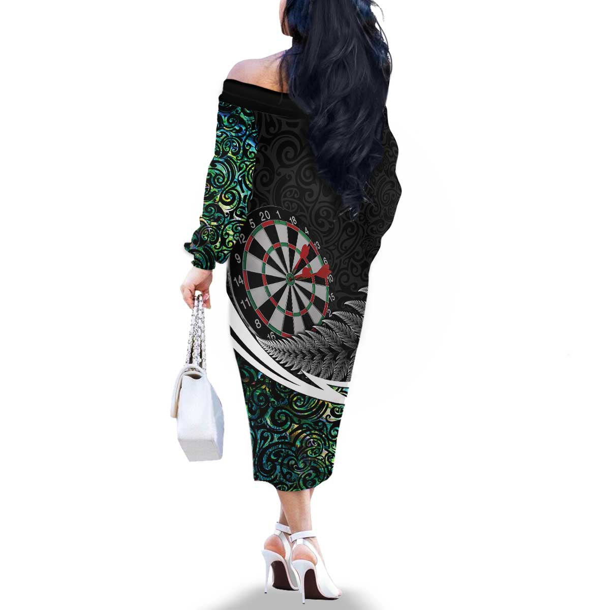 Personalized NZ Darts Family Matching Off The Shoulder Long Sleeve Dress and Hawaiian Shirt Paua Shell Maori Koru Whakairo - Aussie Hoodie