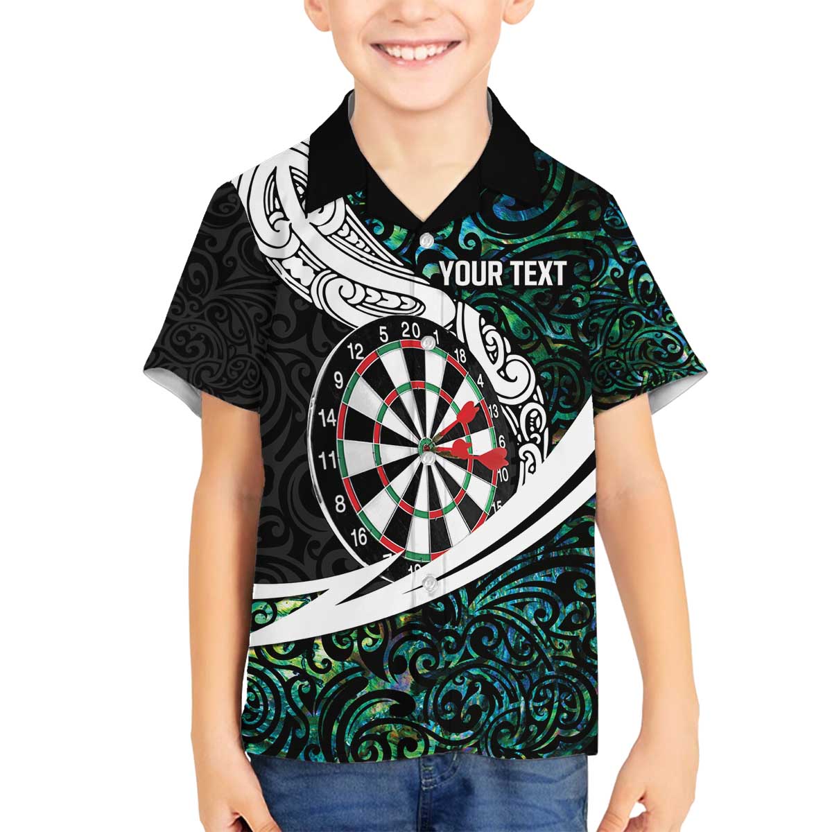 Personalized NZ Darts Family Matching Off The Shoulder Long Sleeve Dress and Hawaiian Shirt Paua Shell Maori Koru Whakairo - Aussie Hoodie