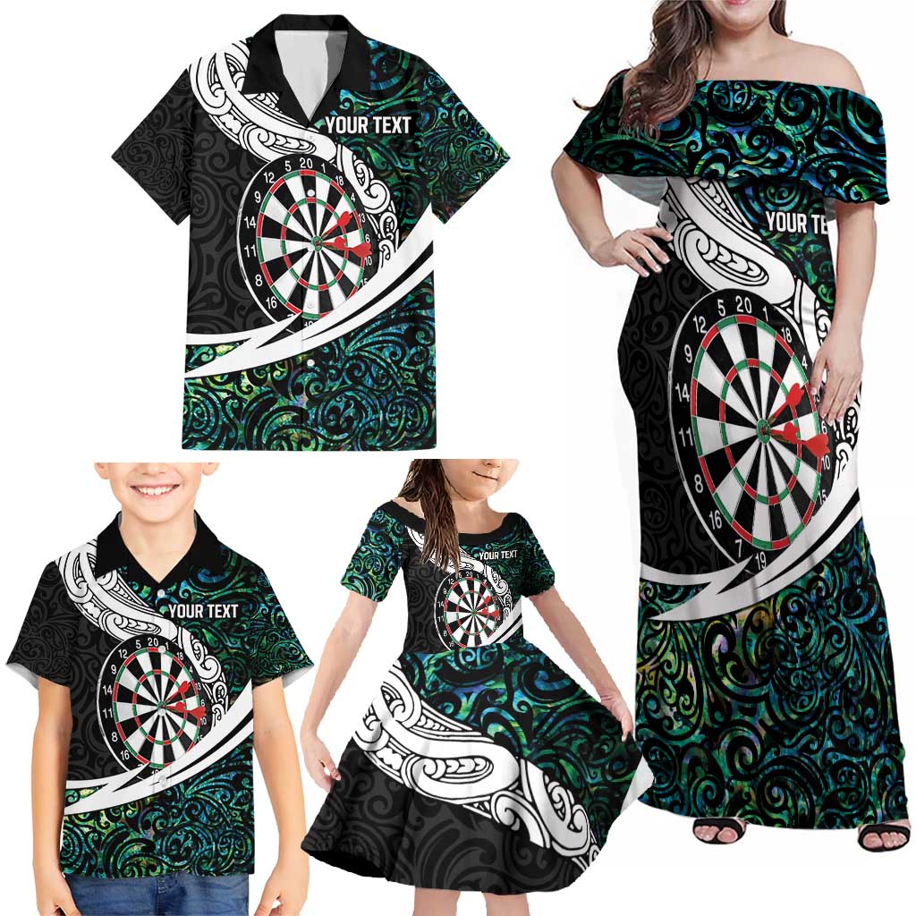 Personalized NZ Darts Family Matching Off Shoulder Maxi Dress and Hawaiian Shirt Paua Shell Maori Koru Whakairo - Aussie Hoodie