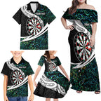 Personalized NZ Darts Family Matching Off Shoulder Maxi Dress and Hawaiian Shirt Paua Shell Maori Koru Whakairo - Aussie Hoodie