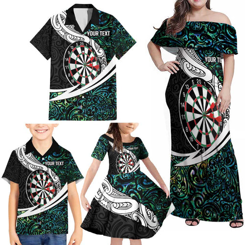 Personalized NZ Darts Family Matching Off Shoulder Maxi Dress and Hawaiian Shirt Paua Shell Maori Koru Whakairo - Aussie Hoodie