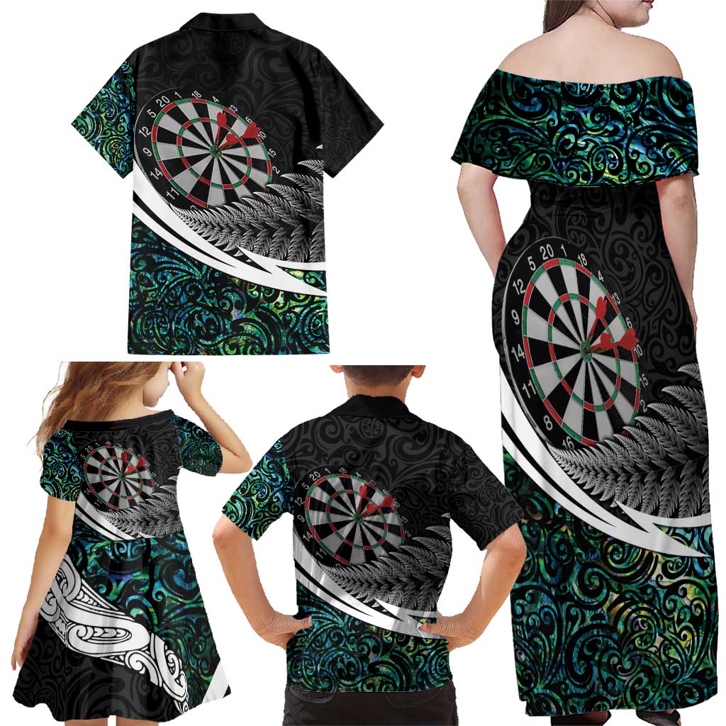 Personalized NZ Darts Family Matching Off Shoulder Maxi Dress and Hawaiian Shirt Paua Shell Maori Koru Whakairo - Aussie Hoodie