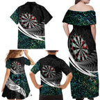 Personalized NZ Darts Family Matching Off Shoulder Maxi Dress and Hawaiian Shirt Paua Shell Maori Koru Whakairo - Aussie Hoodie