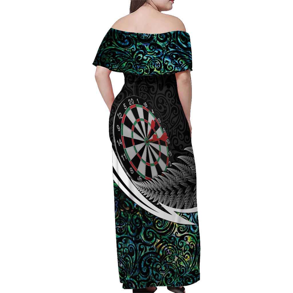 Personalized NZ Darts Family Matching Off Shoulder Maxi Dress and Hawaiian Shirt Paua Shell Maori Koru Whakairo - Aussie Hoodie