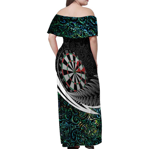 Personalized NZ Darts Family Matching Off Shoulder Maxi Dress and Hawaiian Shirt Paua Shell Maori Koru Whakairo - Aussie Hoodie
