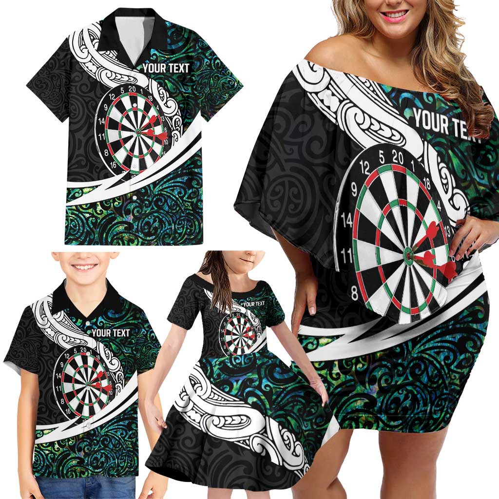 Personalized NZ Darts Family Matching Off Shoulder Short Dress and Hawaiian Shirt Paua Shell Maori Koru Whakairo - Aussie Hoodie