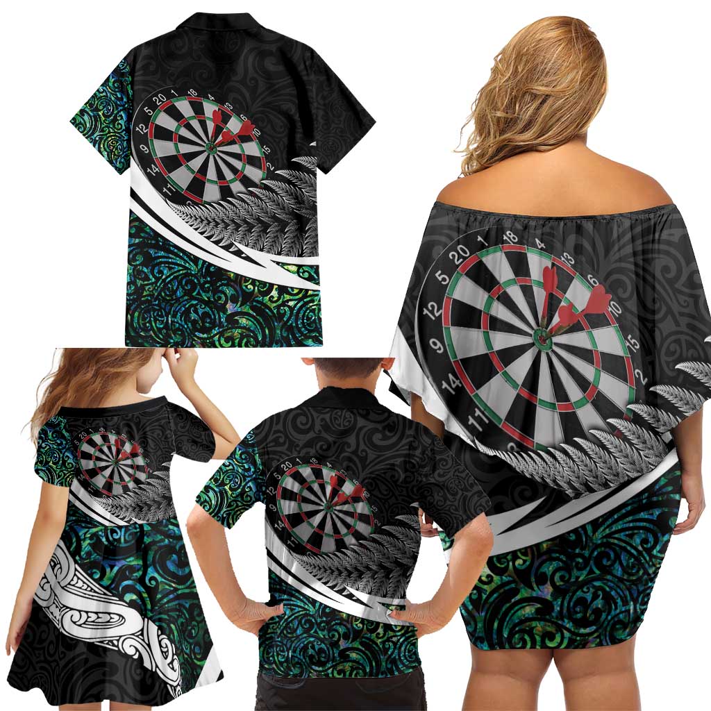 Personalized NZ Darts Family Matching Off Shoulder Short Dress and Hawaiian Shirt Paua Shell Maori Koru Whakairo - Aussie Hoodie