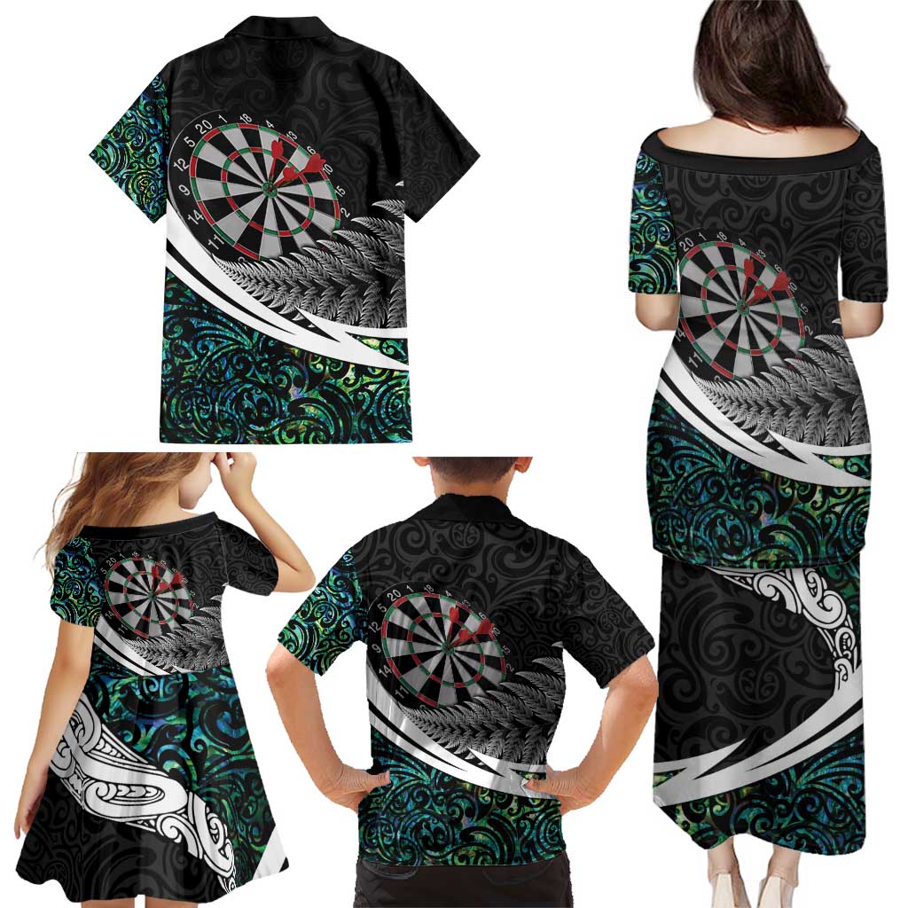 Personalized NZ Darts Family Matching Puletasi and Hawaiian Shirt Paua Shell Maori Koru Whakairo - Aussie Hoodie