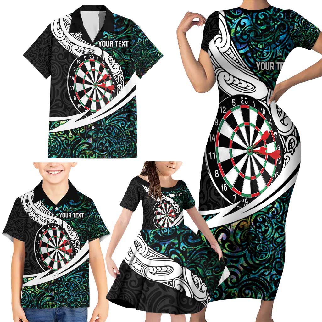 Personalized NZ Darts Family Matching Short Sleeve Bodycon Dress and Hawaiian Shirt Paua Shell Maori Koru Whakairo - Aussie Hoodie