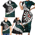 Personalized NZ Darts Family Matching Short Sleeve Bodycon Dress and Hawaiian Shirt Paua Shell Maori Koru Whakairo - Aussie Hoodie