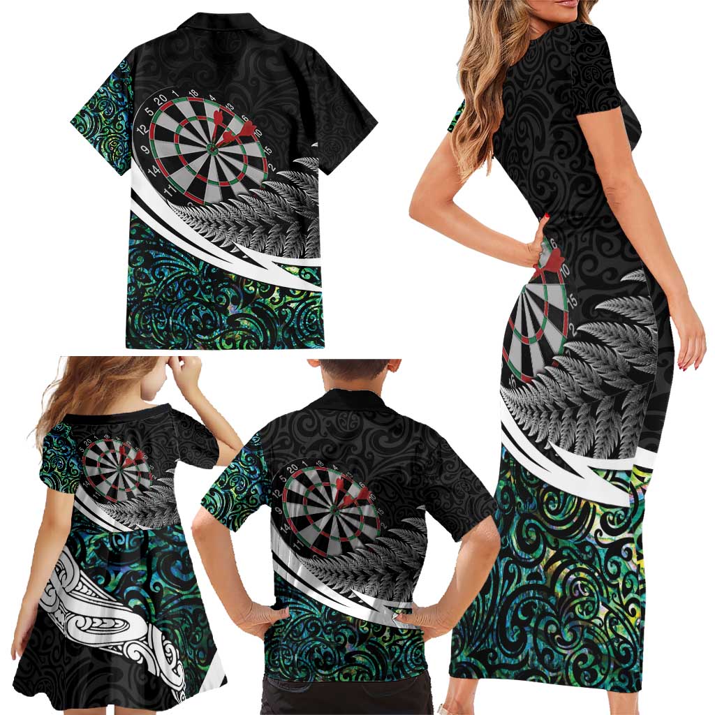 Personalized NZ Darts Family Matching Short Sleeve Bodycon Dress and Hawaiian Shirt Paua Shell Maori Koru Whakairo - Aussie Hoodie