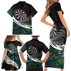 Personalized NZ Darts Family Matching Short Sleeve Bodycon Dress and Hawaiian Shirt Paua Shell Maori Koru Whakairo - Aussie Hoodie