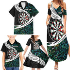 Personalized NZ Darts Family Matching Summer Maxi Dress and Hawaiian Shirt Paua Shell Maori Koru Whakairo - Aussie Hoodie