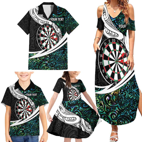 Personalized NZ Darts Family Matching Summer Maxi Dress and Hawaiian Shirt Paua Shell Maori Koru Whakairo - Aussie Hoodie