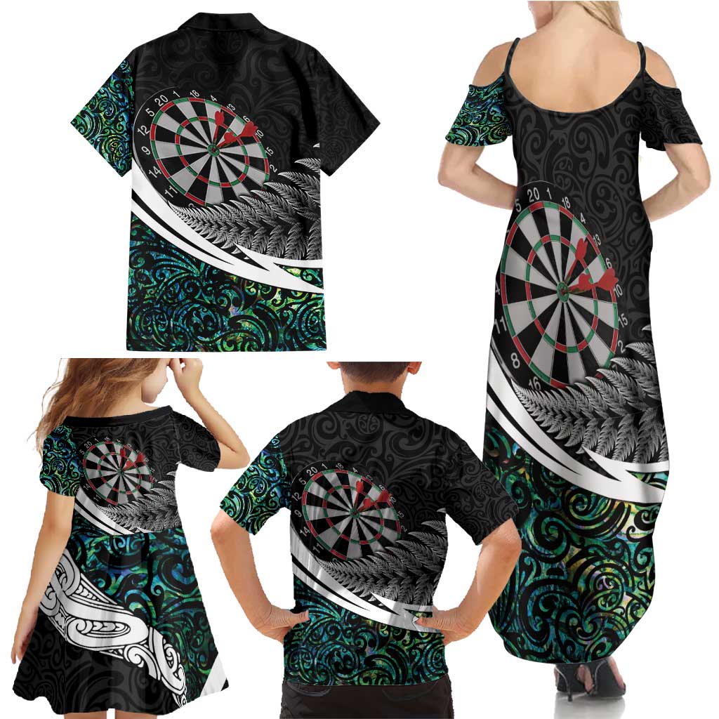 Personalized NZ Darts Family Matching Summer Maxi Dress and Hawaiian Shirt Paua Shell Maori Koru Whakairo - Aussie Hoodie
